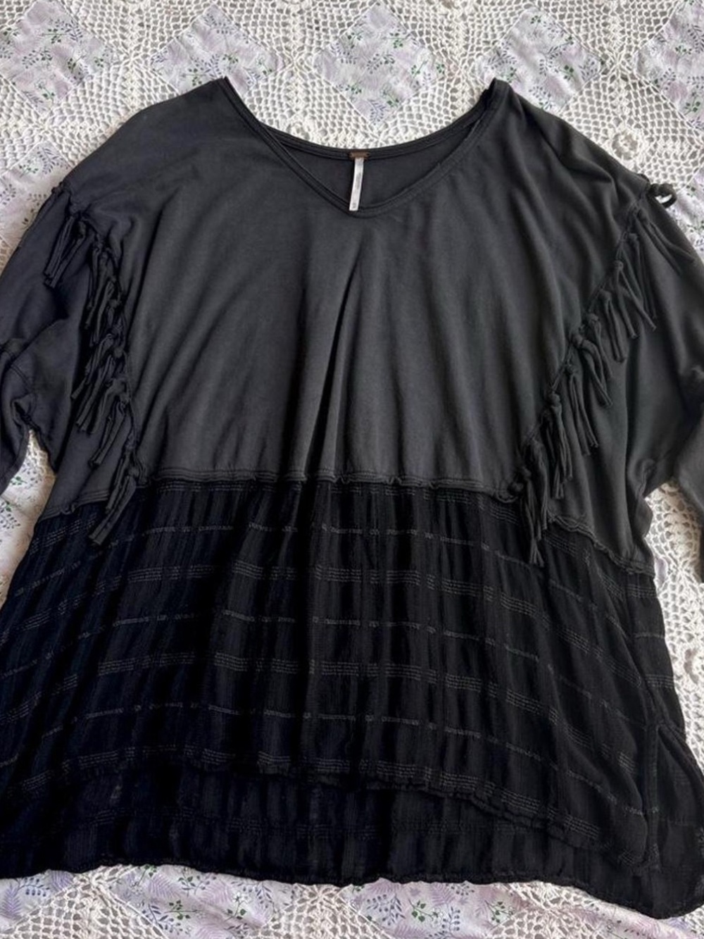 Free People Black Oversized Boho Mesh Top